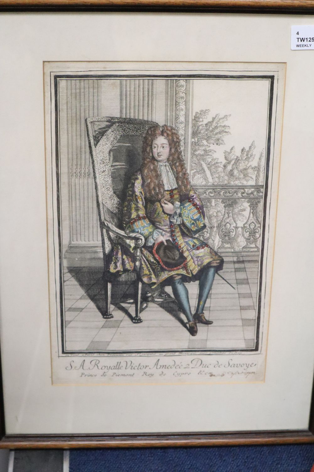 After Antoine Trouvain (1656-1708), a set of four hand-coloured engravings of members of the French Royal Court, approx 30 x 20cm